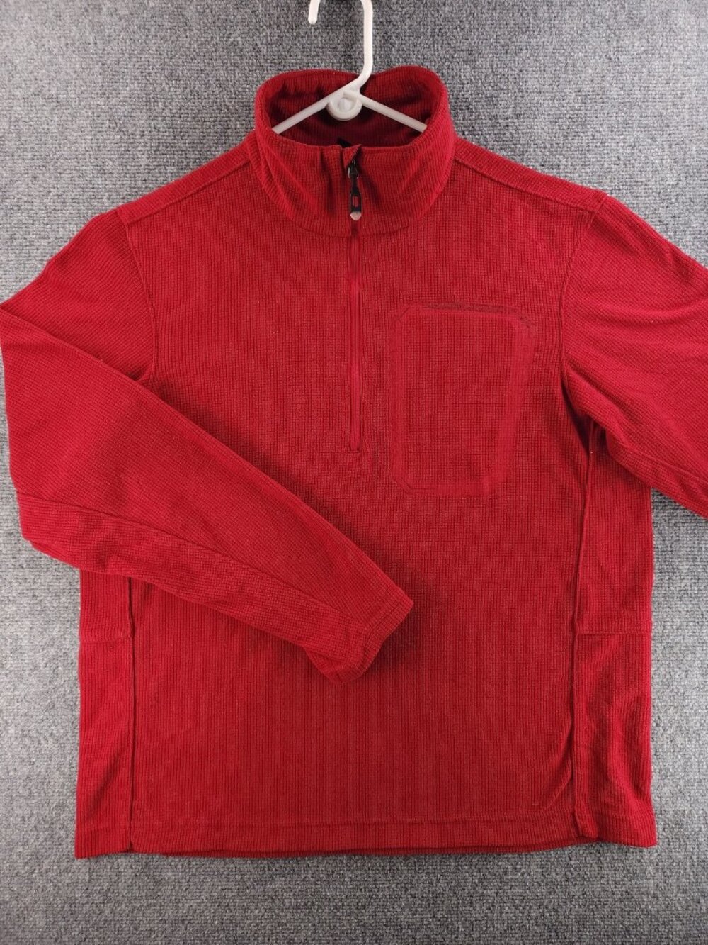 Mountain Hardwear Waffle Knit Outdoor Hike Pullover Red 1/4 Zip Logo Large Knit